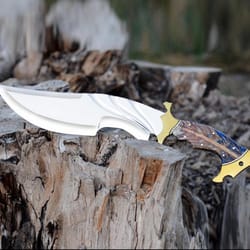 handmade forged bowie knife stainless steel blade hunting knife with leather sheath