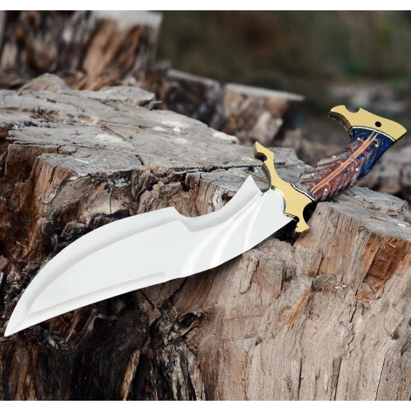 Handmade Forged Bowie Knife Stainless Steel Blade Hunting Knife With Leather Sheath 2