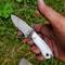 Real Damascus Small EDC Hunting Knife 150 Layers Stag Horn Handle With Leather Sheath 1