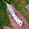 Real Damascus Small EDC Hunting Knife 150 Layers Stag Horn Handle With Leather Sheath 5