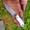 Real Damascus Small EDC Hunting Knife 150 Layers Stag Horn Handle With Leather Sheath 0