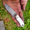 Real Damascus Small EDC Hunting Knife 150 Layers Stag Horn Handle With Leather Sheath 0