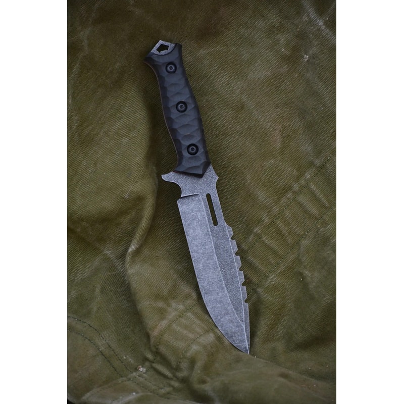 Tactical Sleipner Steel Knife Full Tang Stonewash Blade With Black Textured Handle 0
