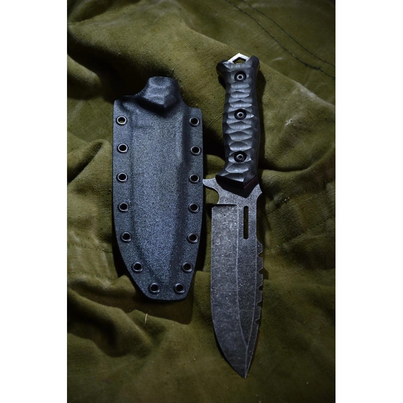 Tactical Sleipner Steel Knife Full Tang Stonewash Blade With Black Textured Handle 2