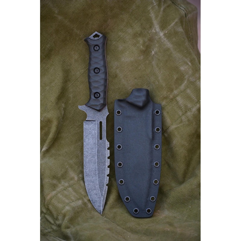 Tactical Sleipner Steel Knife Full Tang Stonewash Blade With Black Textured Handle 5