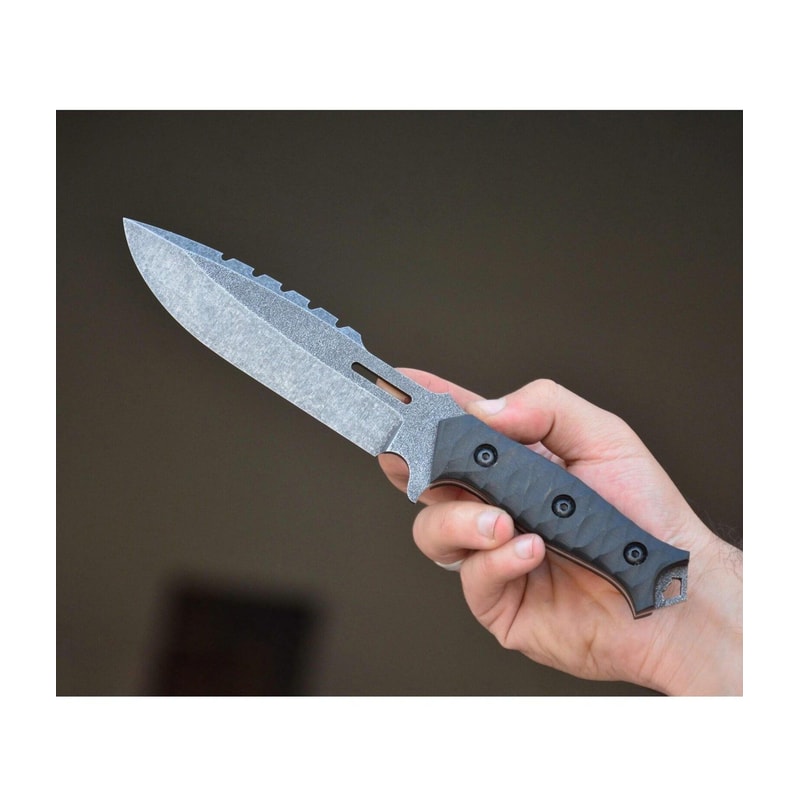 Tactical Sleipner Steel Knife Full Tang Stonewash Blade With Black Textured Handle 6