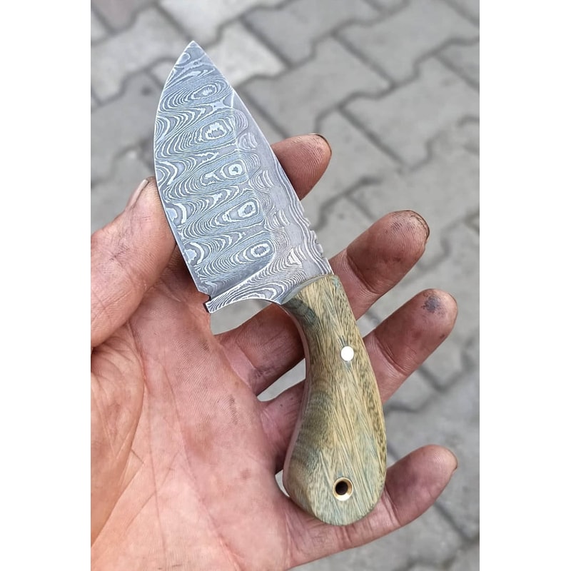 Handmade Damascus Hunting Knife Green Rosewood Full Tang Skinner Blade 1