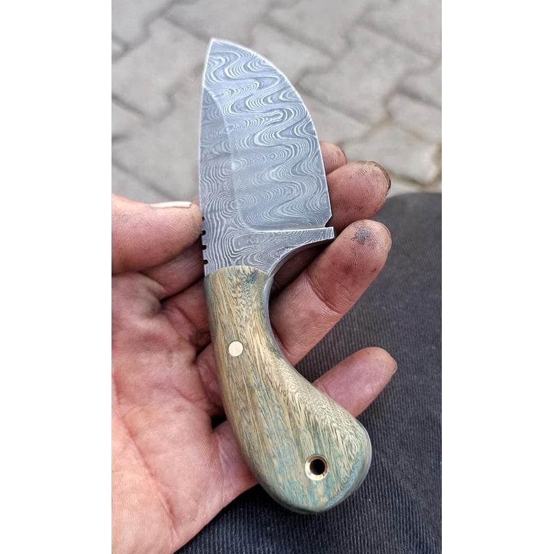 Handmade Damascus Hunting Knife Green Rosewood Full Tang Skinner Blade 3