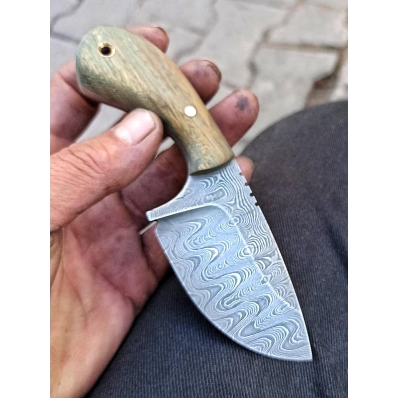Handmade Damascus Hunting Knife Green Rosewood Full Tang Skinner Blade 6