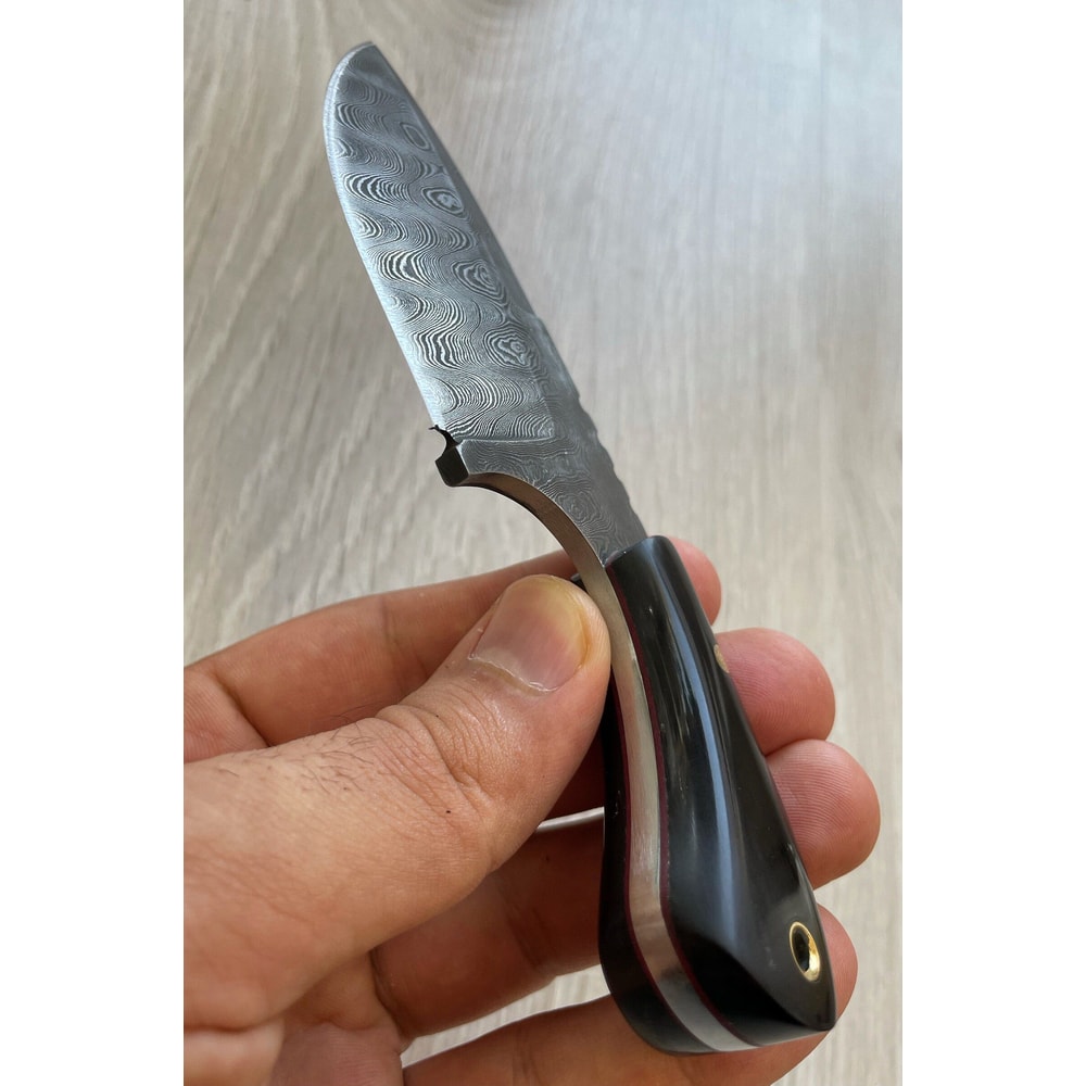 Real Damascus Skinning Knife 150 Layers Full Tang Hunting EDC Knife With Cow Horn Handle 2