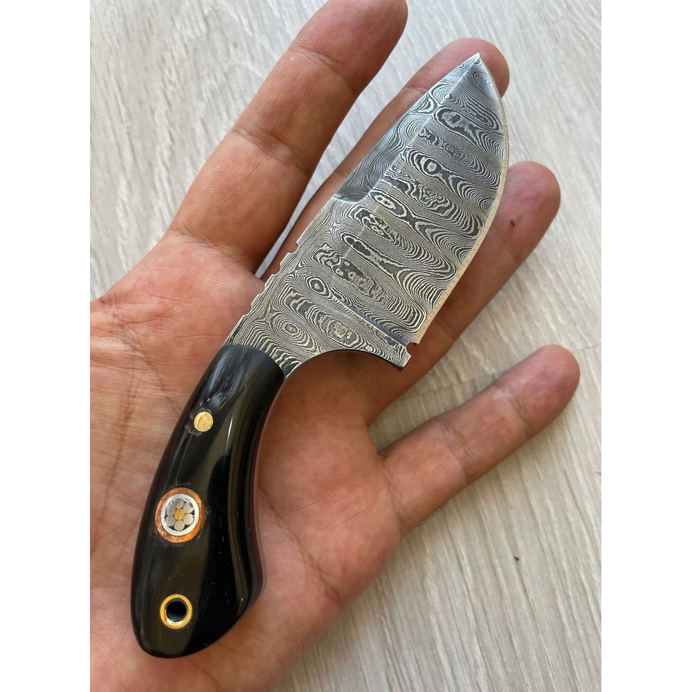 Real Damascus Skinning Knife 150 Layers Full Tang Hunting EDC Knife With Cow Horn Handle 5