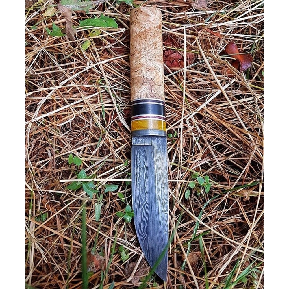 Handmade Damascus Puukko Knife Alder Ebony Catalin Handle Outdoor Bushcraft Knife 1