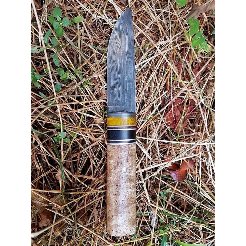 Handmade Damascus Puukko Knife Alder Ebony Catalin Handle Outdoor Bushcraft Knife 2