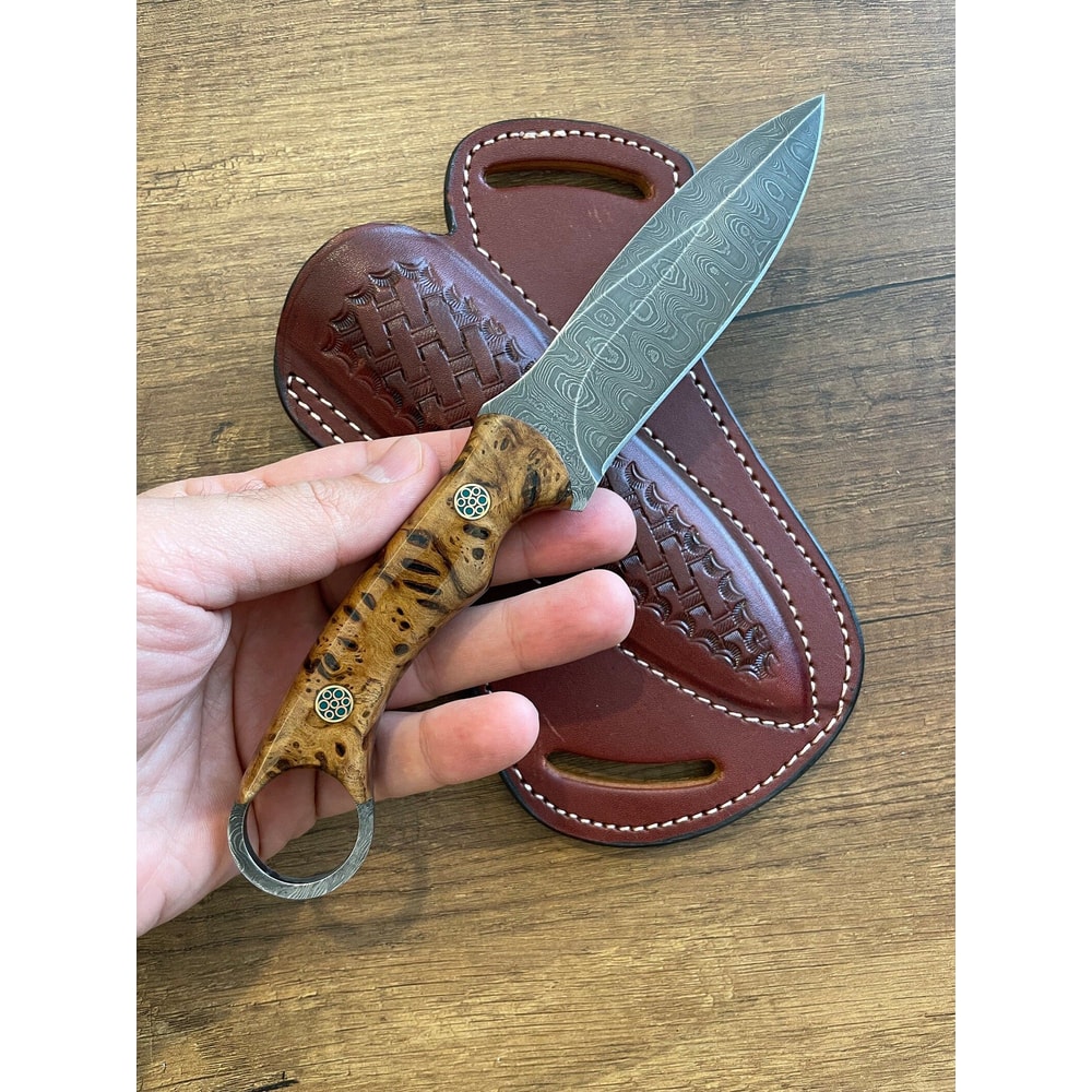 Premium 150 Layer Damascus Steel Outdoor Knife With Chestnut Wood Handle 8