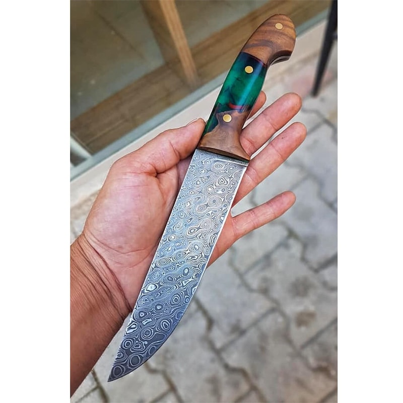 Blacksmith Forged Damascus Cooking Knife For Chefs With Walnut Epoxy Handle 2