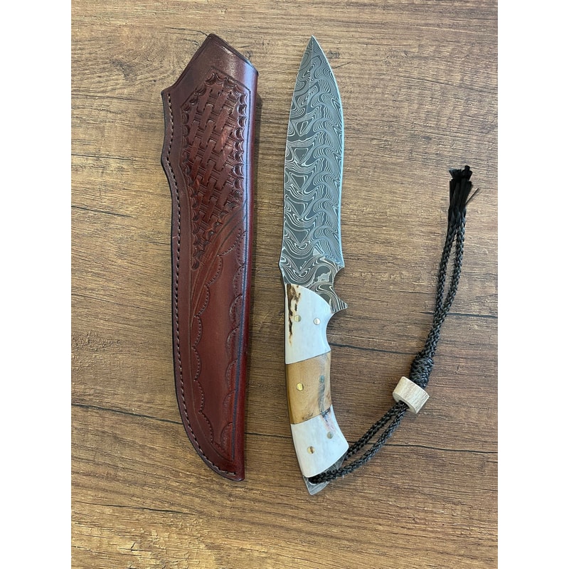 Handmade Damascus Outdoor Knife Stag Horn Silverberry Hunting Blade 0