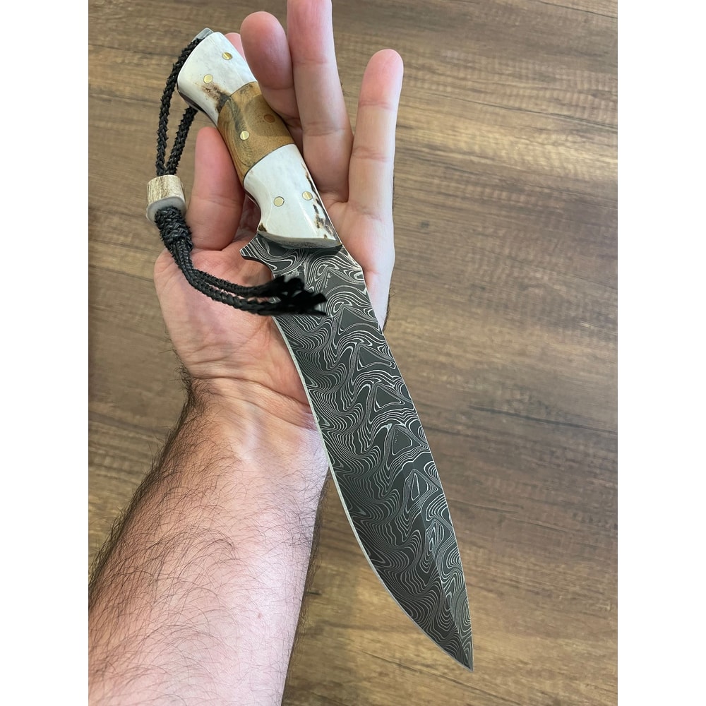 Handmade Damascus Outdoor Knife Stag Horn Silverberry Hunting Blade 2