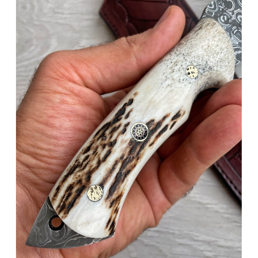 Real Damascus Hunting Knife 150 Layers Full Tang Camping Survival Knife Stag Horn Handle 7