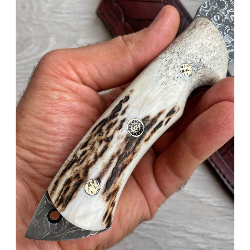 Real Damascus Hunting Knife 150 Layers Full Tang Camping Survival Knife Stag Horn Handle 7