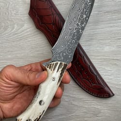 real damascus hunting knife 150 layers full tang camping survival knife stag horn handle