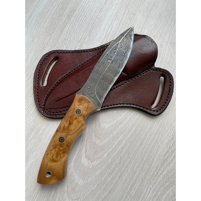 Premium 150 Layer Damascus Steel Camping Knife With Full Tang Silverberry Grip 4