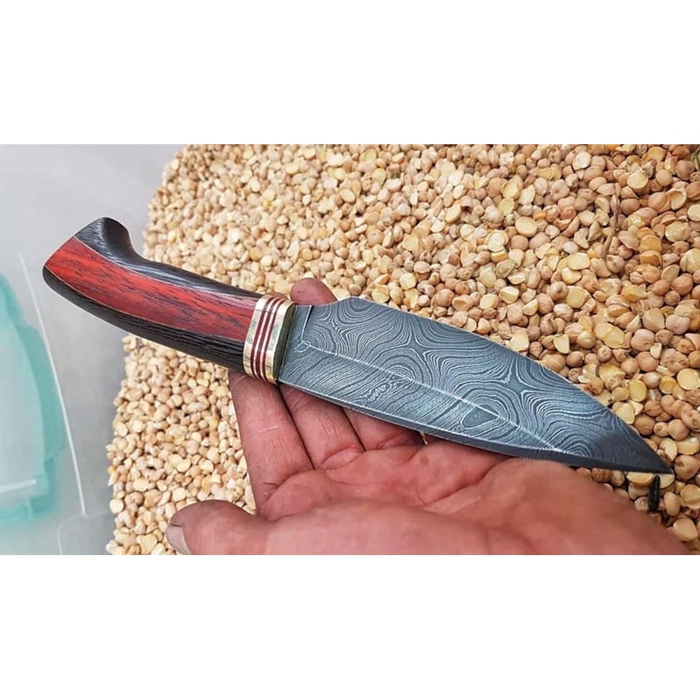 Handmade Damascus Bushcraft Knife Padauk Wenge Wood Hunting Blade 0