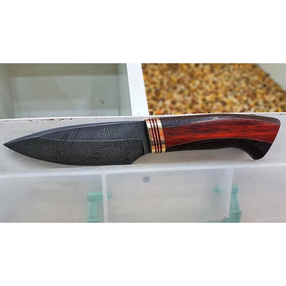 Handmade Damascus Bushcraft Knife Padauk Wenge Wood Hunting Blade 4