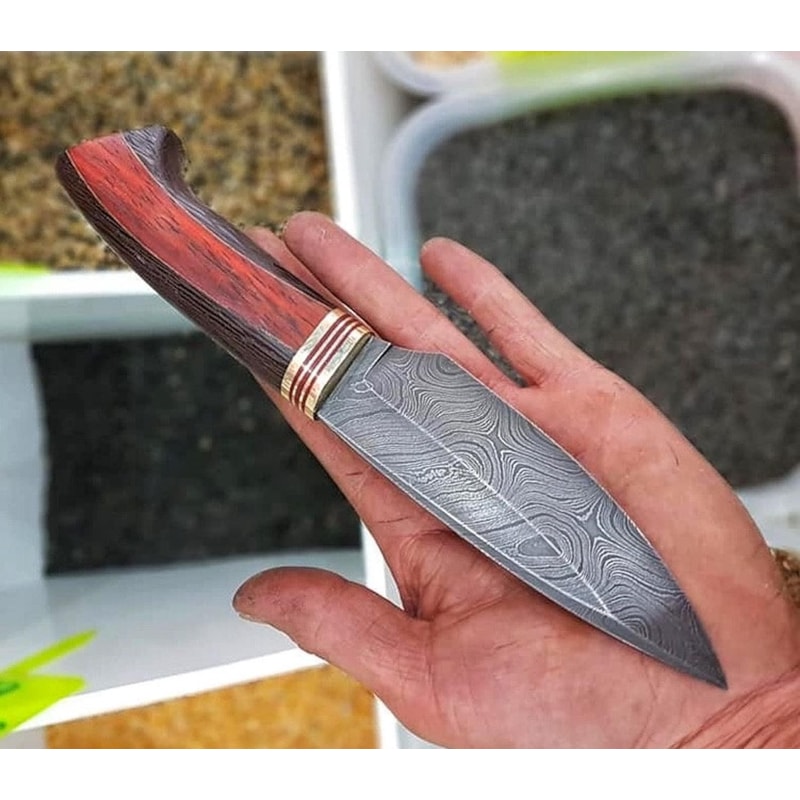 Handmade Damascus Bushcraft Knife Padauk Wenge Wood Hunting Blade 5