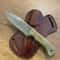 Damascus Bushcraft Hunting Knife With Green Rosewood Handle Leather Sheath 1