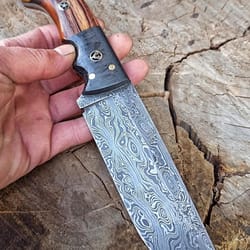 full tang damascus survival knife with cocobolo wood & carbon fiber handle