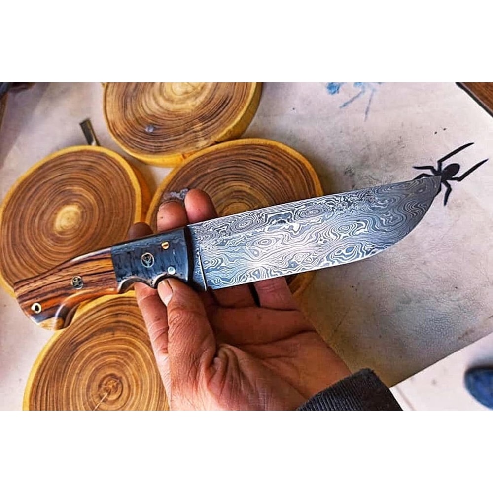 Full Tang Damascus Survival Knife With Cocobolo Wood Carbon Fiber Handle 3