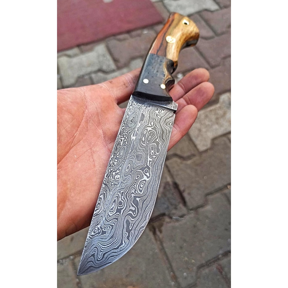 Full Tang Damascus Survival Knife With Cocobolo Wood Carbon Fiber Handle 6