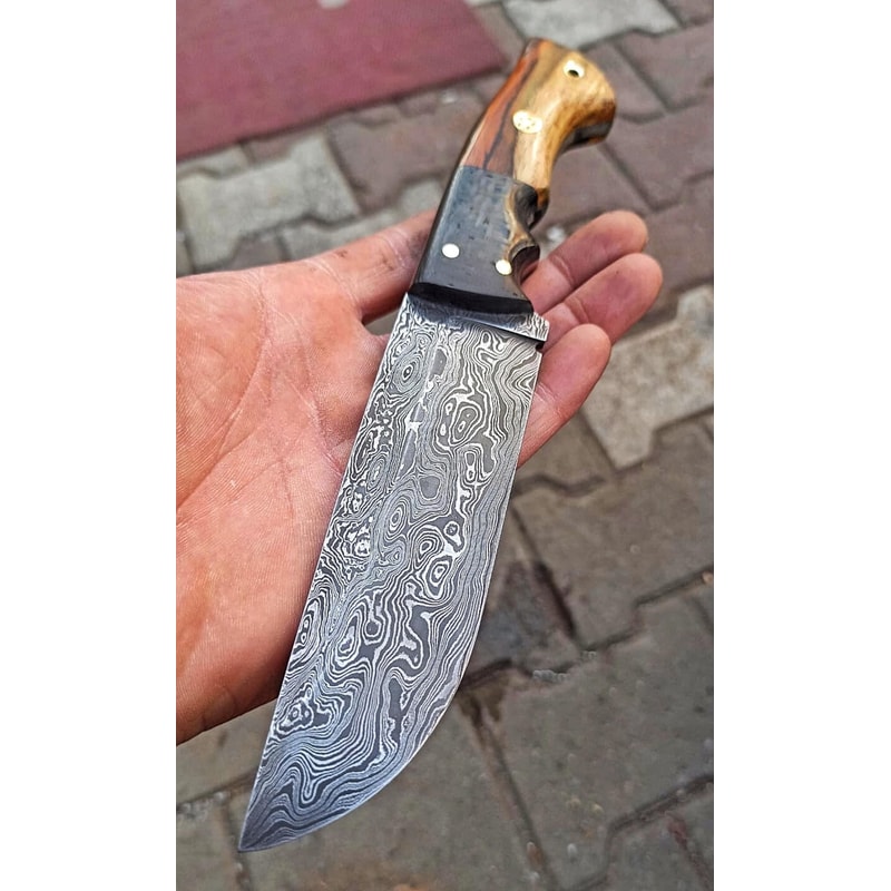 Full Tang Damascus Survival Knife With Cocobolo Wood Carbon Fiber Handle 6