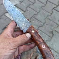 blacksmith forged damascus camping knife for hunting, survival & outdoor use