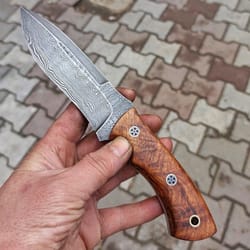 blacksmith forged damascus hunting knife for belt carry, camping & survival use