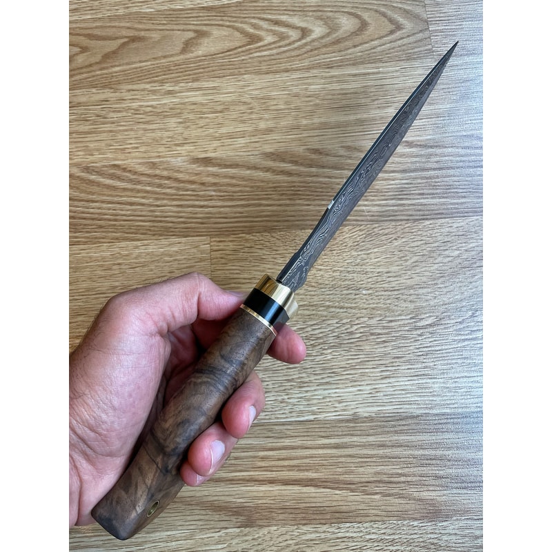 Handmade Damascus Bowie Knife Walnut Ebony Wood Hunting Blade 3