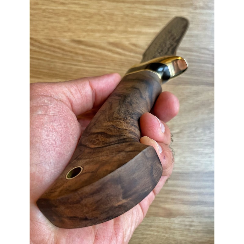 Handmade Damascus Bowie Knife Walnut Ebony Wood Hunting Blade 5