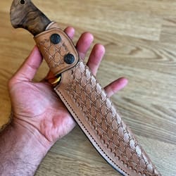 handmade damascus bowie knife – walnut & ebony wood hunting blade
