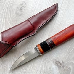 handmade puukko knife – n690 steel outdoor knife with padouk & cow horn handle