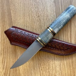 handmade puukko knife – n690 steel outdoor knife with padouk & cow horn handle | wedding gift | bf gift