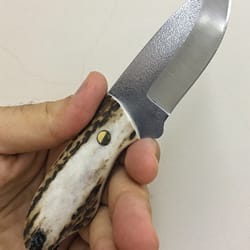 premium n690 steel mini camping knife with full tang stag horn handle