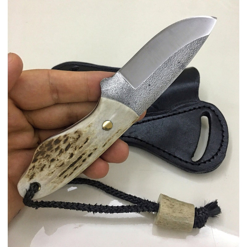 Premium N690 Steel Mini Camping Knife With Full Tang Stag Horn Handle 7