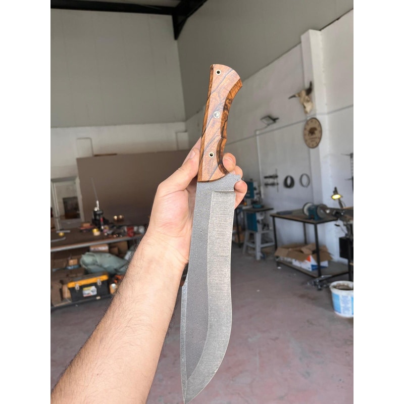 Machete Knife Sleipner Steel Heavy Chopper Blade Walnut Wood Handle Stonewashed Finish 0