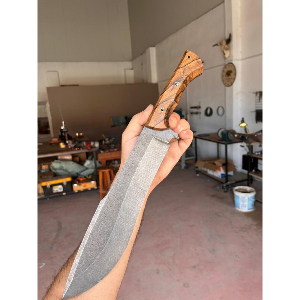 Machete Knife Sleipner Steel Heavy Chopper Blade Walnut Wood Handle Stonewashed Finish 1