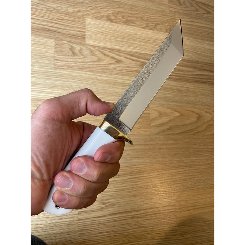 Handmade N690 Steel Hunting Knife White Corian Handle Outdoor Blade 0