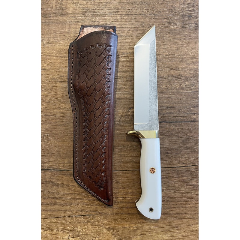 Handmade N690 Steel Hunting Knife White Corian Handle Outdoor Blade 5