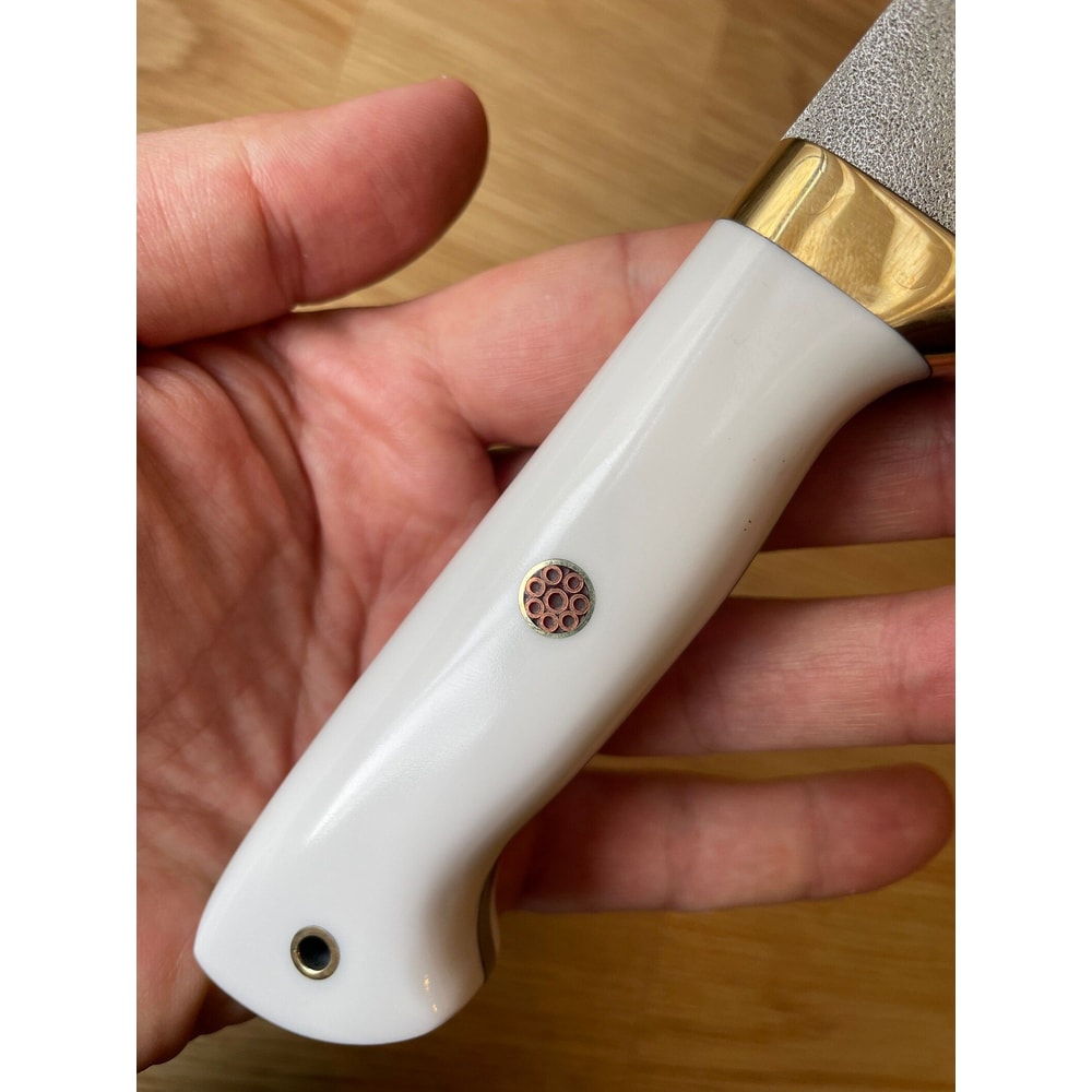 Handmade N690 Steel Hunting Knife White Corian Handle Outdoor Blade 7