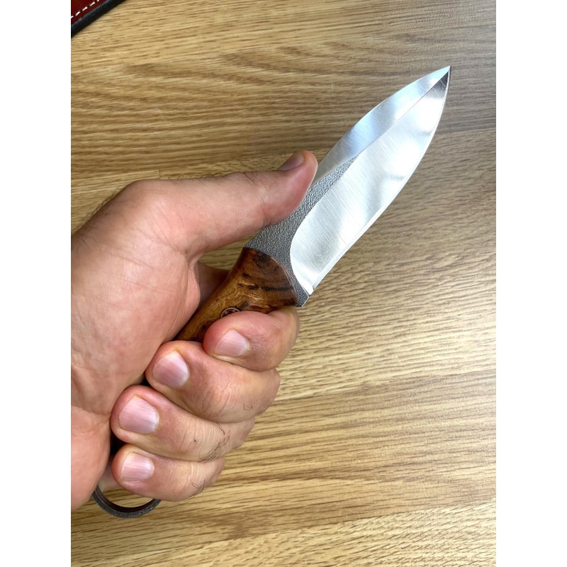 Handmade N690 Steel Hunting Knife Glossy Chestnut Wood Camping Blade 3