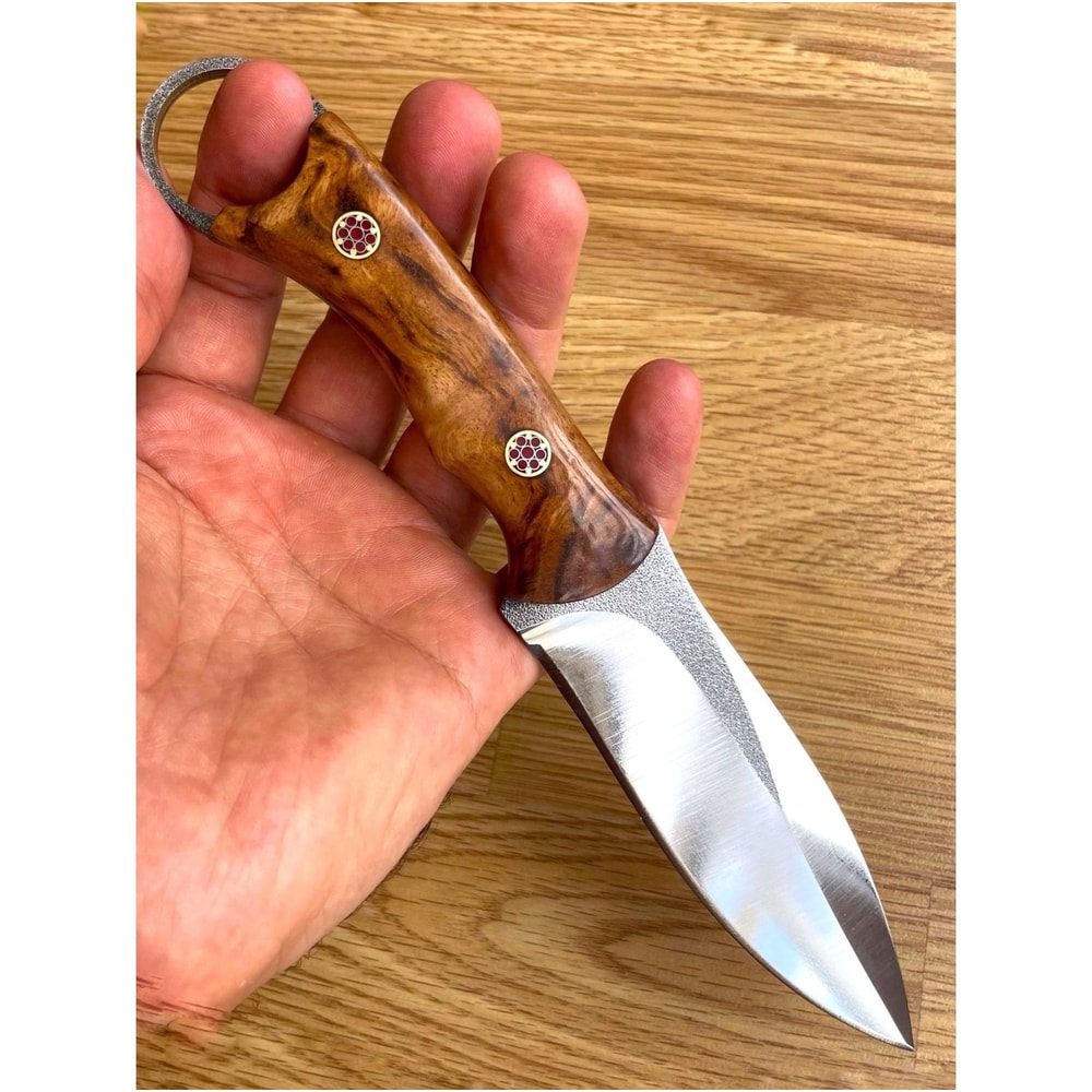 Handmade N690 Steel Hunting Knife Glossy Chestnut Wood Camping Blade 9