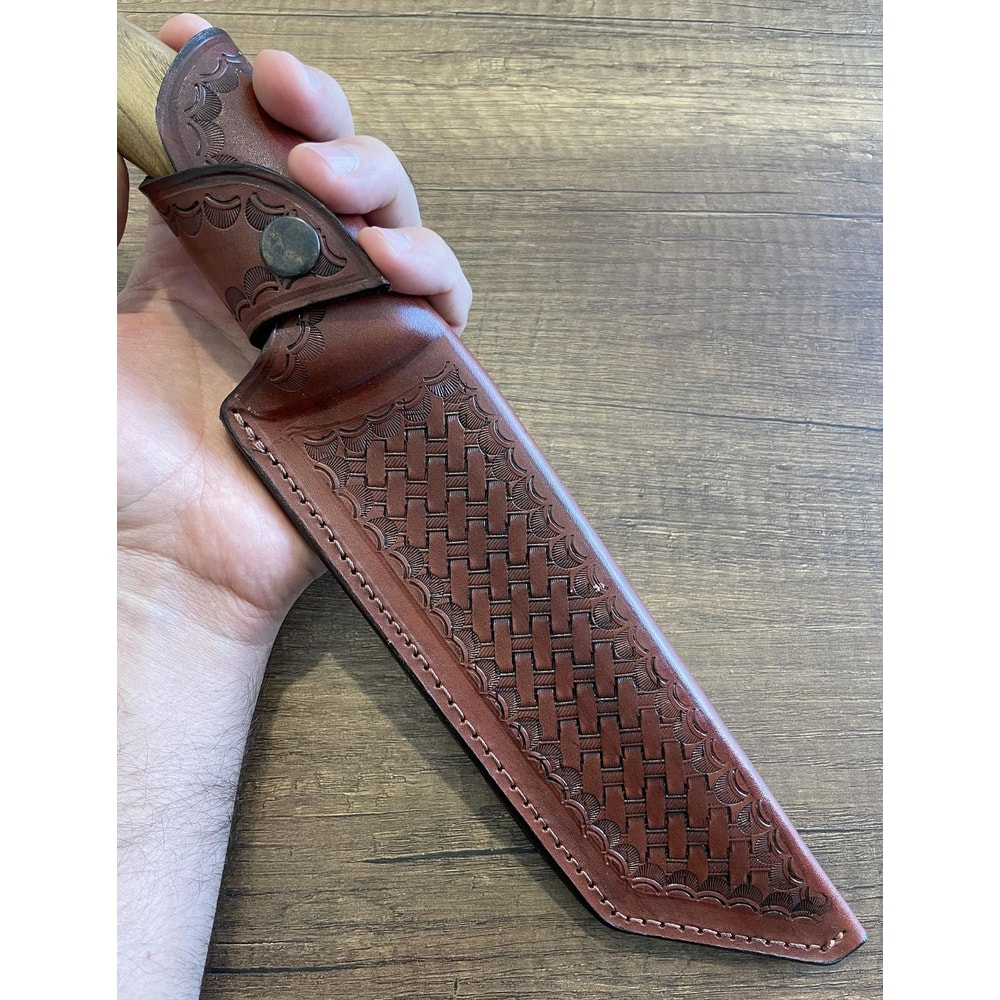 Premium Full Tang Survival Knife With 5160 Steel Walnut Wood Handle 0